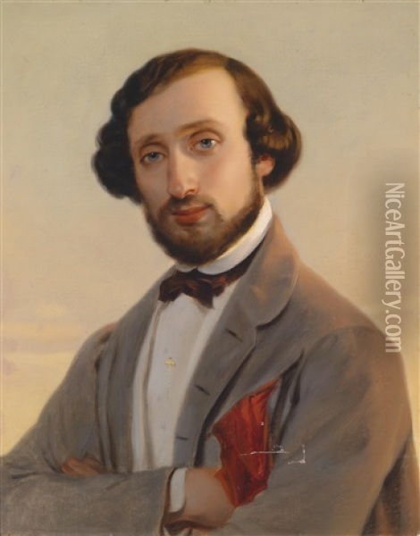 Bildnis Ludwig August Frankl Von Hochwart (chrast/bohmen 1810-1894 Wien) Oil Painting - Leopold Pollak