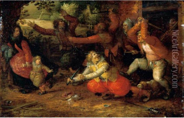 Peasants Driving Out A Rich Family From A House Oil Painting - David Vinckboons