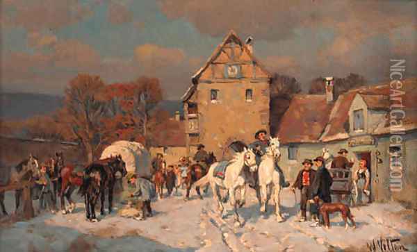 Travellers outside an inn Oil Painting - Wilhelm Velten