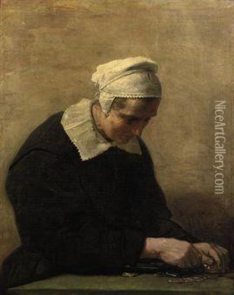 An Old Woman Counting Coins: An Allegory Of Avarice Oil Painting - David The Younger Teniers