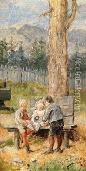 Franzl, Hansl Und Friedl Oil Painting - Franz Von Defregger