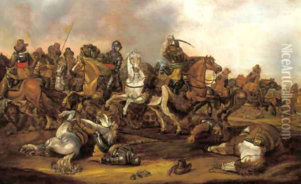 A cavalry skirmish Oil Painting - Abraham Van Der Hoeff