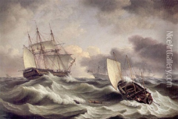 Shipping In Rough Seas Oil Painting - Thomas Luny