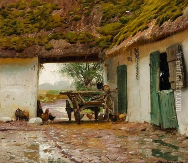 A Cart In A Gateway Of A Farm Oil Painting - Peder Mork Monsted