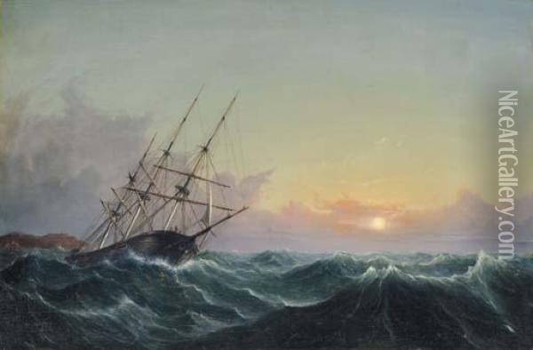 A Storm, Breaking Away, Vessel Slipping Her Cable Oil Painting - Fitz Hugh Lane
