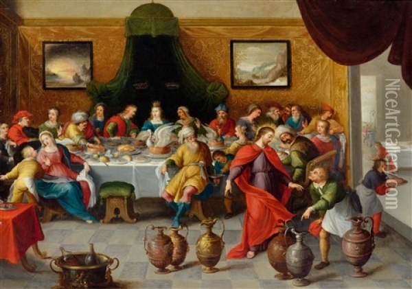 The Wedding At Cana: The Miracle Of Turning Water Into Wine Oil Painting - Hieronymus Francken III