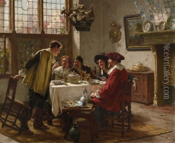 Herrenrunde Beim Mittagsmahl Oil Painting - Albert Friedrich Schroeder