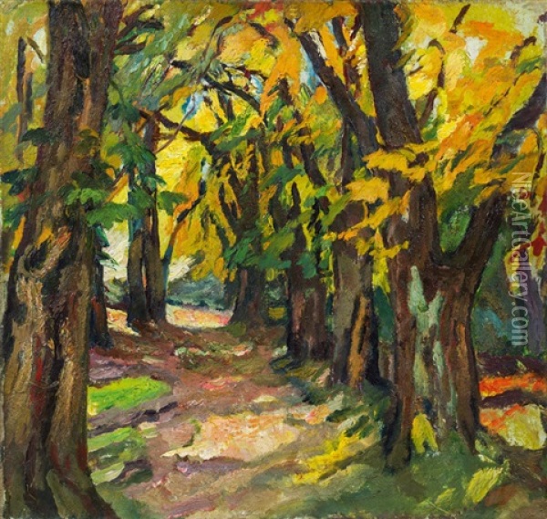 Herbstlicher Waldweg Oil Painting - Leo Putz