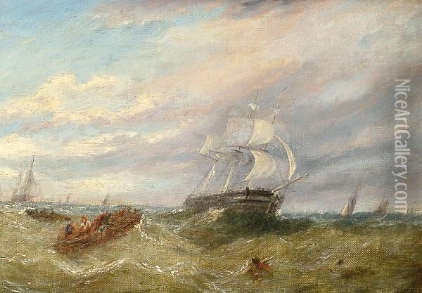 Shipping On Open Waters Oil Painting - Adolphus Knell