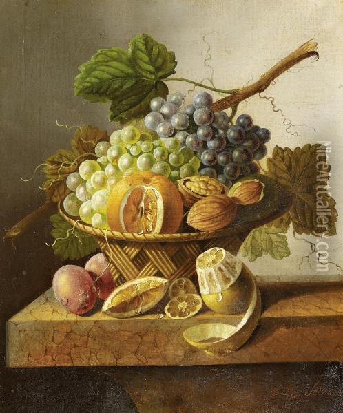 Still Life With Fruit Oil Painting - Cornelis Johannes De Bruyn