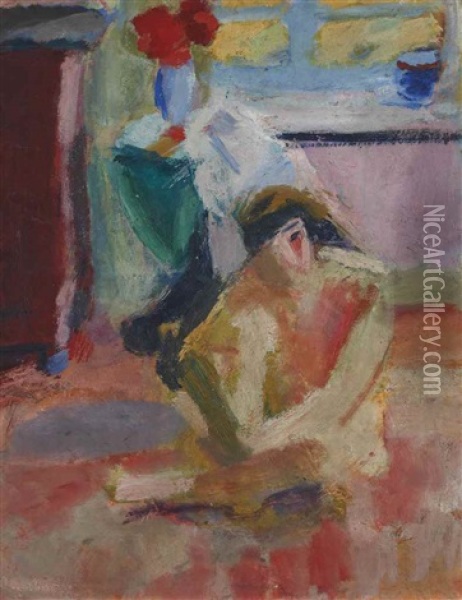 Seated Nude Oil Painting - Ferdinand Schirren