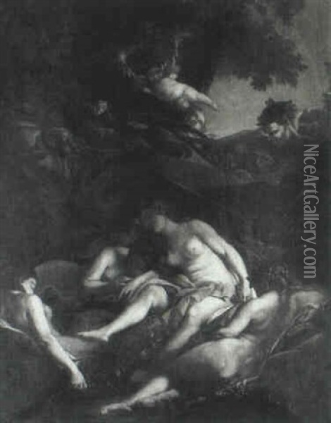 Satyrs Watching Sleeping Nymphs Oil Painting - Cornelis Van Poelenburgh