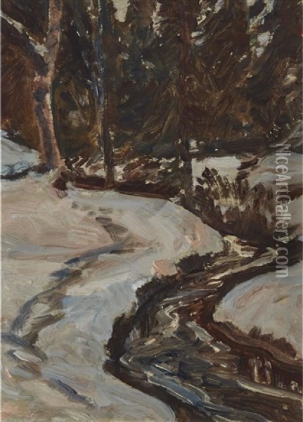 January Thaw, Circa 1908 Oil Painting - James Edward Hervey MacDonald