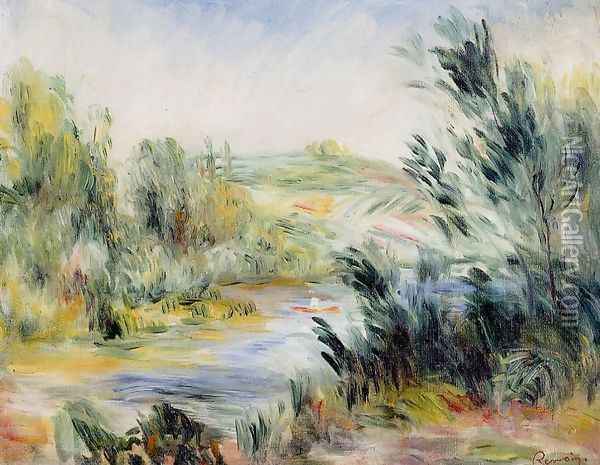 The Banks Of A River Rower In A Boat Oil Painting - Pierre Auguste Renoir