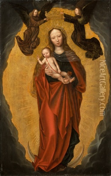 Madonna With Child On A Crescent Moon Oil Painting - Albert Cornelis
