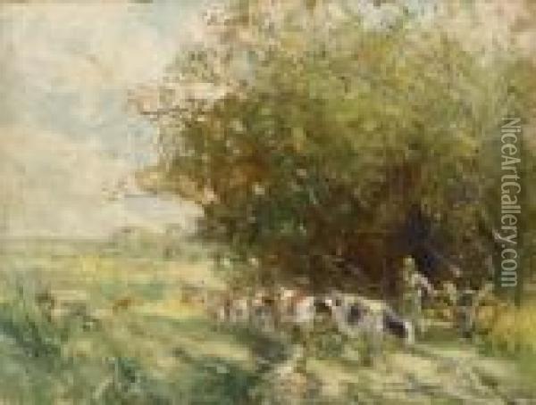 Herding Cattle Oil Painting - George Smith