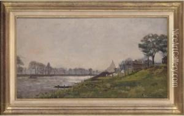 On The River Bank, St Denis Oil Painting - Emmanuel Victor Auguste Marie De La Villeon