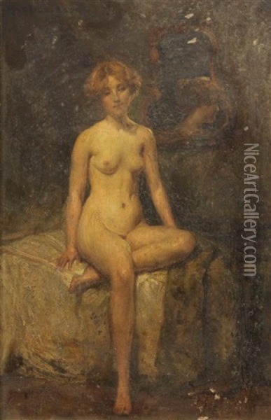 Studio Interior With Seated Female Nude Oil Painting - Allan Douglas Davidson