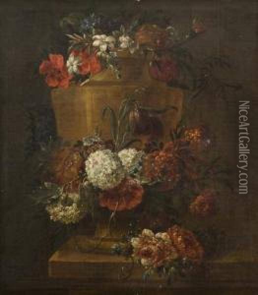 Vase En Pierre Orne D'une Guirlande De Fleurs Oil Painting - Gaspar-pieter The Younger Verbruggen