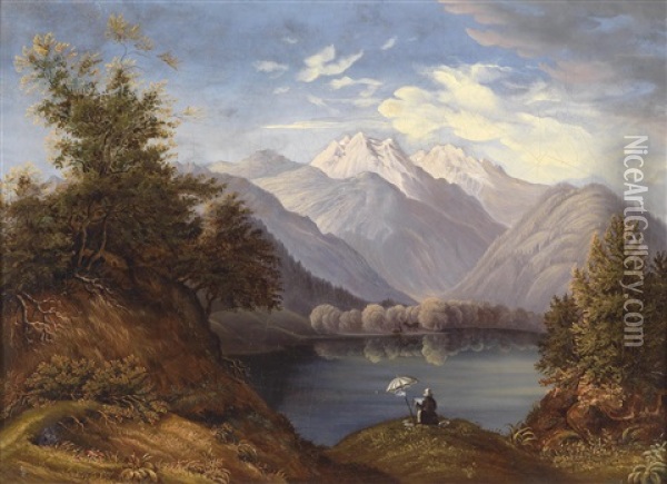 Maler Am Alpensee Oil Painting - Joseph Hoegg