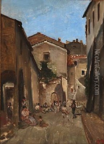 Street Life In Italy Oil Painting - David Jacobsen