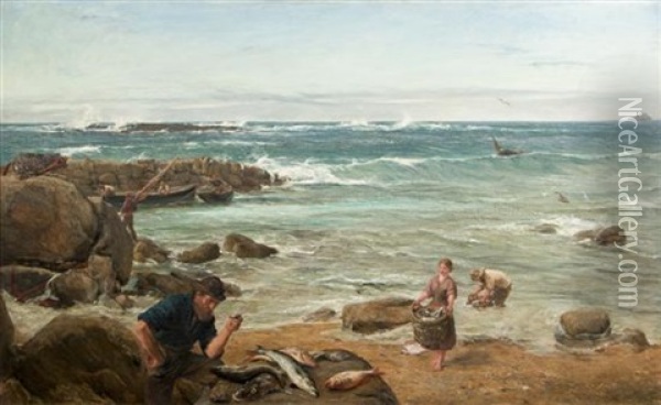 Bringing In The Catch Oil Painting - James Clarke Hook