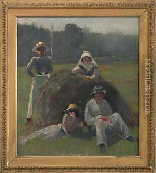 A Haying Party Oil Painting - Thomas Corwin Lindsay