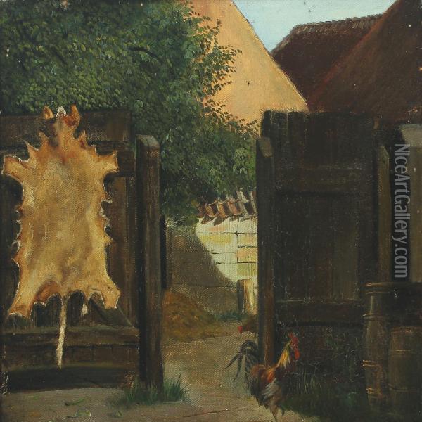 Yard With Chickens And Cow Hide Oil Painting - Carl Henrik Bogh