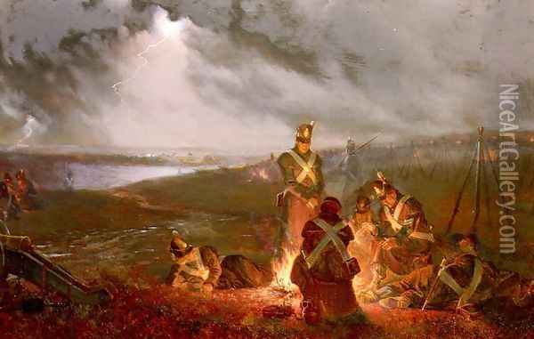 The Bivouac - The British Lines The Night Before The Battle Of Waterloo. June 17th 1815 Oil Painting - William Holmes Sullivan