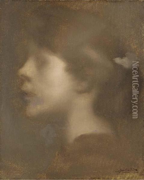 Head Of A Young Girl In Profile Oil Painting - Eugene Carriere