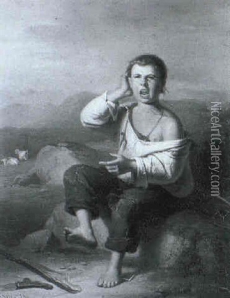 Der Verletzte Hirtenknabe Oil Painting - Johann Baptist Kirner