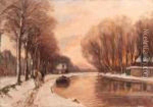 A Ship-canal In Winter Oil Painting - Louis Apol