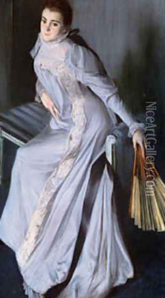 Jaques Emile Portrait Of Senora Eugenia Huici De Errazuriz Oil Painting - Blanche Jacques Emile