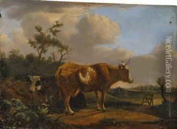 Landschaft Mit Einer Stehenden Und Einer Lagernden Kuh. Oil Painting - Paulus Potter