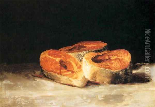 Still-Life Three Salmon Steaks Oil Painting - Francisco De Goya y Lucientes