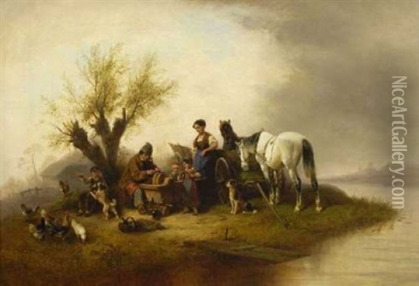 Bauernfamilie Am Ufer Eines Flusses Oil Painting - Wilhelm Alexander Meyerheim