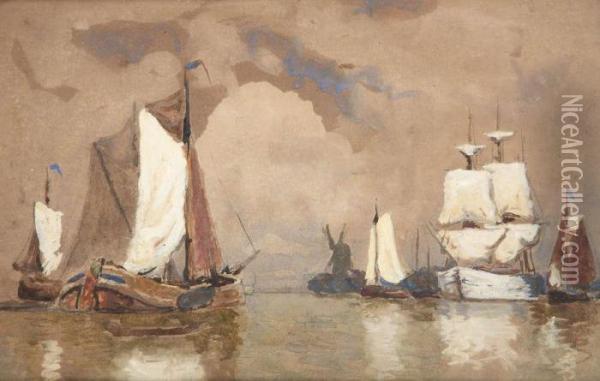 Zeilschepen En Sloepen In Vaargeul Oil Painting - Paul-Jean Clays