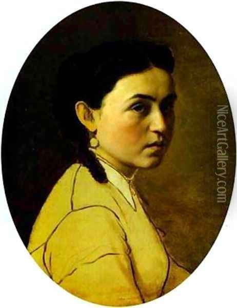 Portrait Of Yelena Perova Nee Scheins The Artists First Wife 1869 Oil Painting - Vasily Perov