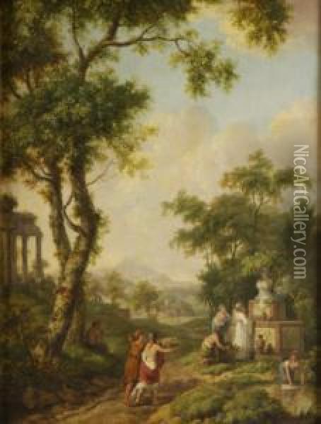 Classical Landscape With Figures Oil Painting - Thomas Saut. Roberts