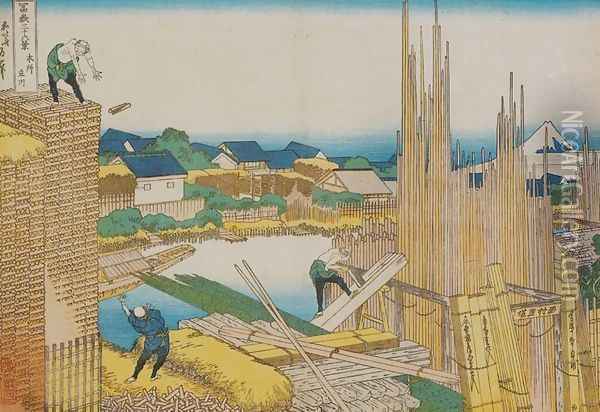 Across the Tatekawa and Honjo District (Honjo Tatekawa) Oil Painting - Katsushika Hokusai