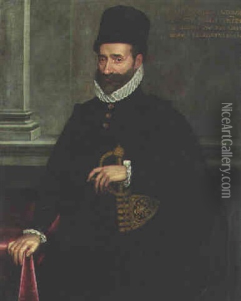 Portrait Of A Gentleman In Black Brocade Costume Oil Painting - Bartolomeo Passarotti
