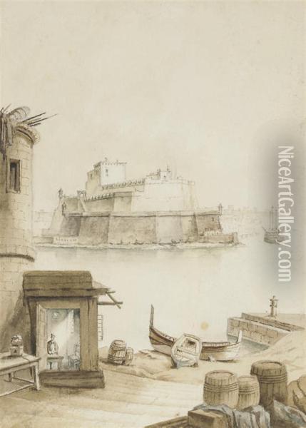 The Fort Of St Angelo, Valletta, Malta Oil Painting - Johann Schranz