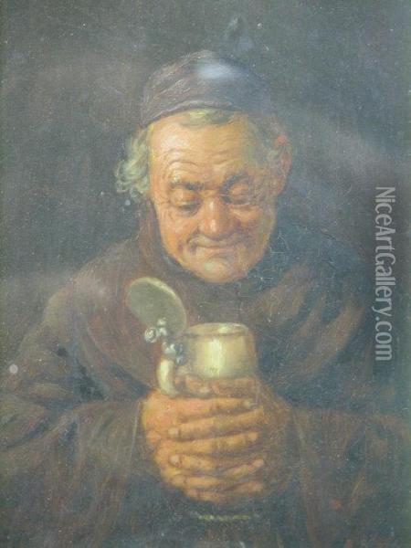 Smiling Monk With Flagon Of Ale And A Monk Eating Oyster Oil Painting - A. Martin