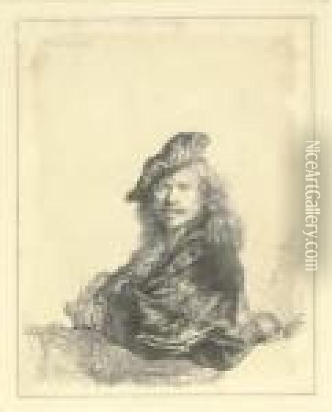 Self-portrait Leaning On A Stone Sill Oil Painting - Rembrandt Van Rijn