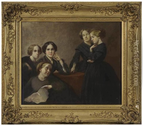 Group With Mrs Oil Painting - Eastman Johnson