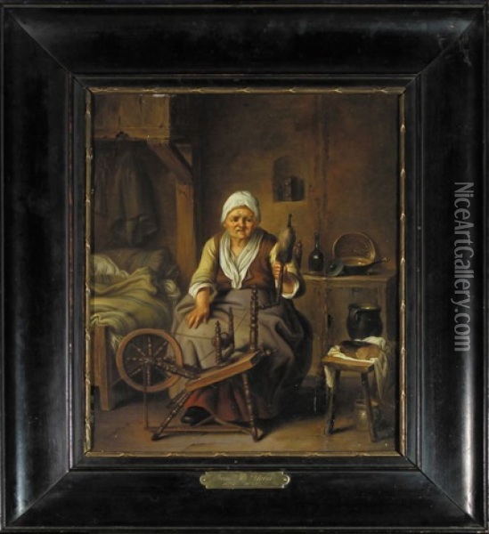 Un Cordonnier Dans Son Echoppe (+ Une Fileuse Dans Un Interieur; Pair) Oil Painting - Justus Juncker