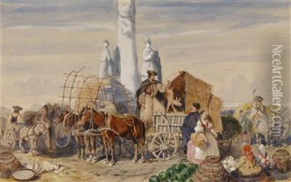 Ungarischer Bauernmarkt Mit Pferdespanner Oil Painting - Alexander Ritter Von Bensa