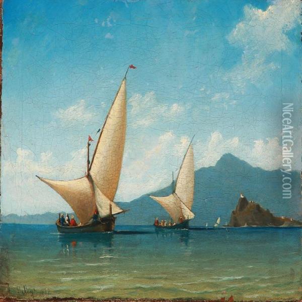 Summer Day With Sailing Ships On The Sea, Presuambly In The Bosporus Strait Oil Painting - Anton Melbye