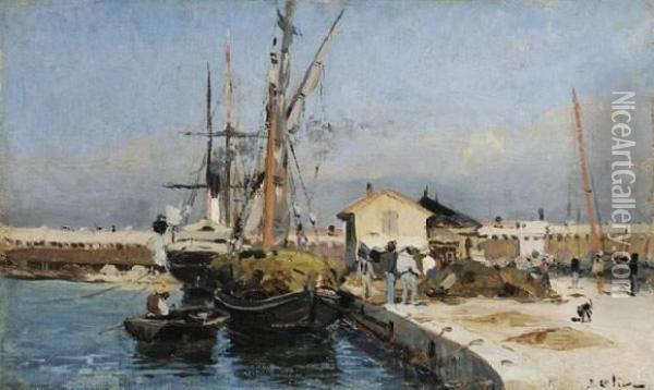 Marseille, La Joliette, Circa 1890 Oil Painting - Jean-Baptiste Olive