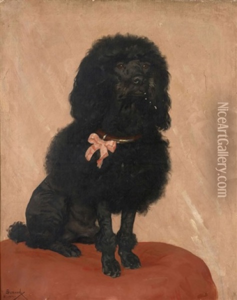 Portrait De Caniche Noir Oil Painting - Gustave Surand